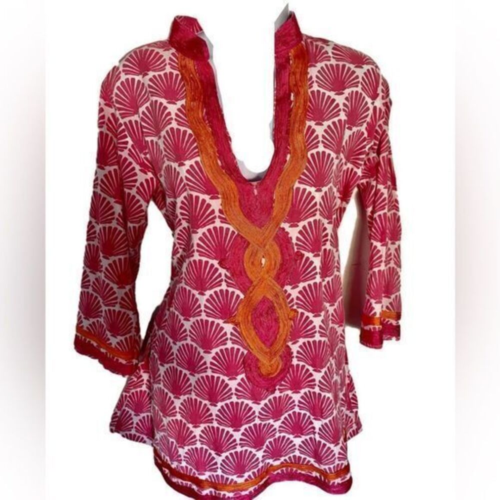 Barbara Gerwit Tunic Top - XS pink /orange white , cotton blend